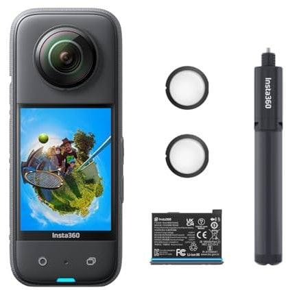 Insta360 X3 Kit All Purpose - Cámara de Acción 360 Resistente al Agua, Sensor de 1/2, 5.7K 360, Fotos 72MP, Estabilización, Pantalla táctil de 2.29, Edición IA Live Streaming Webcam Control por Voz