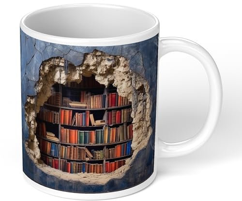 Print Maniacs 3D Bookshelf Mug - Creative Design Ceramic Coffee Mug with 3D Effect - Library Shelf Cup - Gifts for Book Lovers