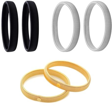 Anti Rutsch Armband,3 Paar Ärmelhalter Damen und Herren Hemd Ärmelhalter Elastische Metallarmbänder für Langarmshirt Metall Elastisch Bracelet Sleeve Holders Armband für Kellner Schwarz Gold Silber
