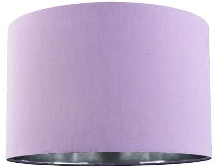 Contemporary and Chic Soft Lilac Cotton 12 Table or Pendant Circular Drum Lamp Shade with Shiny Silver Inner - 60watt Maximum by Happy Homewares