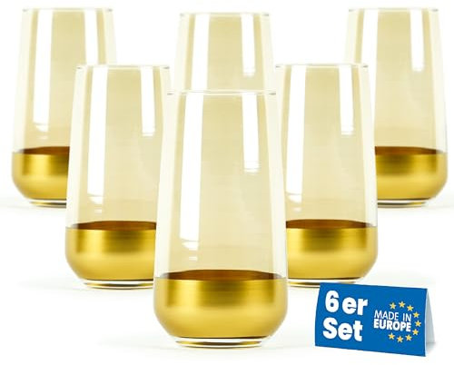 Gold Trinkgläser, Set von 6, 500 ml, Gold Gläser, Wassergläser, Cocktailgläser, Elegante Handgefertigte, Luxuriöses Goldenes Design