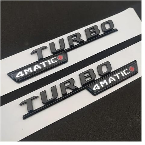GerRit yzw6688 3D ABS Schwarz Logo Turbo 4MATIC Emblem Auto Kotflügel Abzeichen Turbo 4matic Aufkleber Kompatibel mit C117 W205 W204 W213 W212 Zubehör (Color : Glossy Black 2pcs)