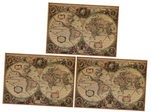 KONTONTY World Map Wallpaper Wall Sticker 3pcs Removable Map Wall Sticker Decor