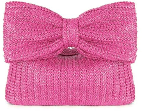 GSenhui Stroh Clutch Elegant Damen Abendtasche Sommer Geflochtene Einfache Umschlag Handtasche Klein Geldbörsen, Schleife Basttasche Party Hochzeit Tasche