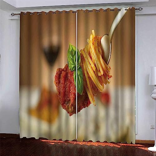 Blackout Curtains For Bedroom Fork Spaghetti Printed Thermal Insulated Window Drapes For Bedroom Living Room Dining Room Kids Youth Room 2 Panel Set 140 X 160 Cm -6Q3J+P2F