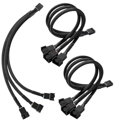 KUOQIY 3 PCS Fan Splitter Cable PWM 1 to 3 Converter, 4 Pin PWM Fan Splitter Cables, 3 Way Computer Fan Splitter Cable, for Computer Case 4-Pin/3-Pin Cooling Fan Cable