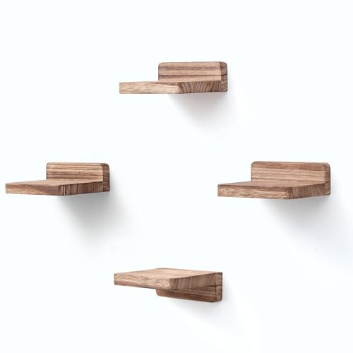 PHOENANCEE kleine schwebende Regale für Wand, 4er-Set, quadratisches Holzregal, hängende Mini-Regaldekoration für Schlafzimmer, Wohnzimmer, 10.2cmX10.2X4cm(Karbonisiertes)