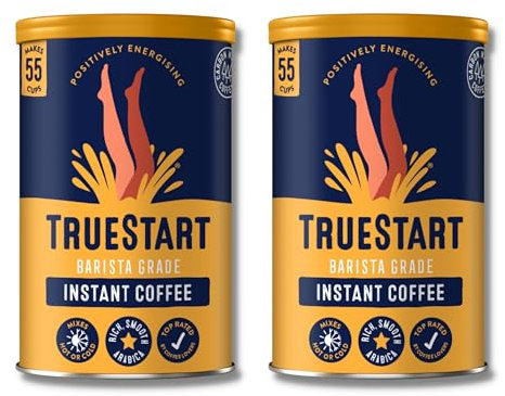 TrueStart Barista Grade Instant Coffee – Smooth Original Barista, 2 Pack (100g Each, 220 Cups), Mycotoxin-Free Coffee & Rich in Antioxidants, Premium Freeze-Dried, 100% Full Flavour, Smooth Rich Roast