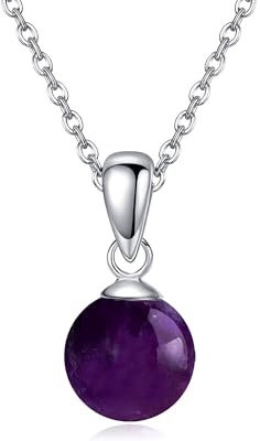 HUKKUN Amethyst Kristall Halskette Sterling Silber lila Kristall Perle Halskette Amethyst Schmuck Geschenk für Frauen