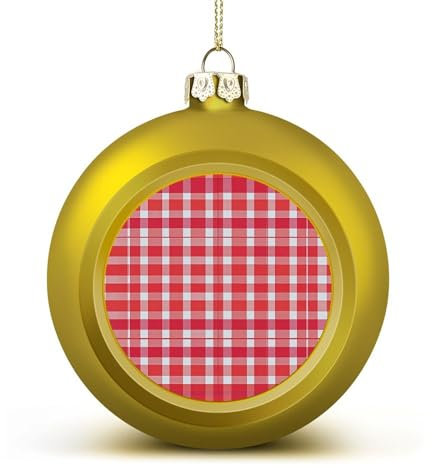 Weihnachtskugel-Ornamente, rot und weiß kariert, Weihnachtsschmuck, hängende Weihnachtsbaumkugeln, goldene Weihnachtskugeln, Ornamente für Urlaub, Party, Dekoration, Heimdekoration