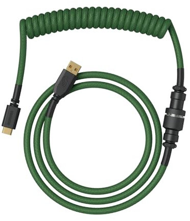 Glorious Gaming Premium Coiled Keyboard Cable - Gold-Plated USB-A (PC) to USB-C (Keyboard), Tangle-Free Protection, Double Braided Jacket, 5-Pin Aviator Connector - Forest Green