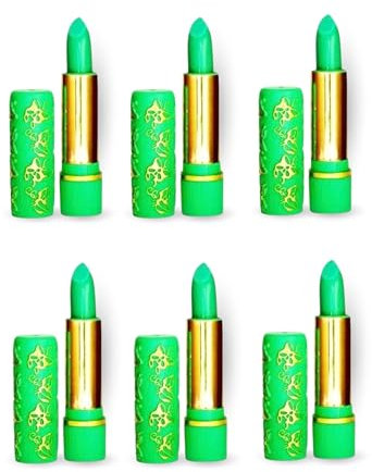Lot de 6 Rouges à Lèvres Magiques Fabriqués au Maroc - Teintes Vertes, Hydratants, Longue Durée, Changement de Température et pH, Maquillage Nourrissant, Lèvres Pulpeuses et Brillantes