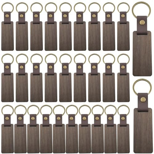 GOMETY Lot de 30 porte-clés en bois vierge - Inscriptibles - Pour décoration, cadeaux, porte-clés