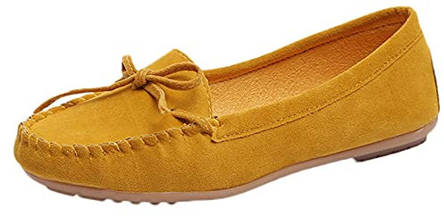 UK 4.5 Loafers for Women Ladies Moccasins Slip-On Comfy Suede Leather Penny Loafer Comfortable Dolly Sneaker Sale Clearance 002_Yellow