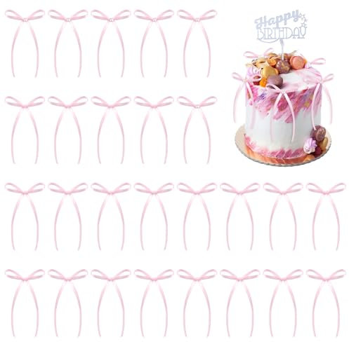Rosa Schleifen Tortendeko, 26 Stück Schleifen für Torte, Bogen Tortendeko mit Perle, Schleifenband Hochzeitstorte Deko für Hochzeit Valentinstag Geburtstag - 2 Stil