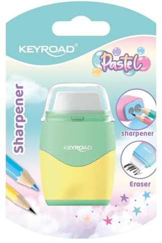 Keyroad Plastpennvässare med suddgummi, pastellpennvässare, dubbel pennvässare, blister, färgblandning