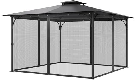VEVOR Moustiquaire Tonnelle de 365,8x365,8x228,6 cm, Moustiquaire Gazebo Extérieur, avec Double Fermeture Éclair, Rideau de Tonnelle en Maille Anti-moucherons pour Jardin, Patio, Filet Uniquement