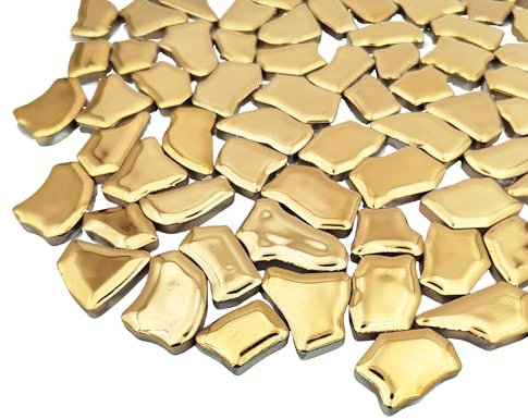 500 g unregelmäßige Keramik-Mosaikfliesen, 2–4 cm, Mosaik-Steine für DIY-Mosaikherstellung, Handwerk, Hobby, Kunst, Heimdekoration, Wanddekoration (Gold)