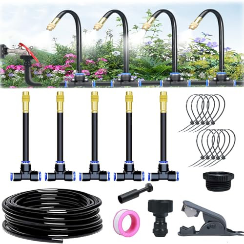 ARTGUTS Sistema di irrigazione automatico a 360°, sistema di irrigazione automatico da giardino, kit per irrigazione a nebbia, per paesaggio, letto di fiori e terrazze, 5 m