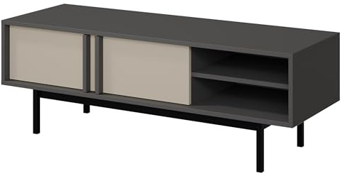 Mirjan24 TV-Lowboard Agova 2D WK10 - Fernsehschrank mit 2 Türen und 2 offenen Fächern, Fernsehschrank, Fernsehtisch, TV Schrank TV Bank (Anthrazit/Hellbeige)