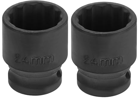 sourcing map 2pcs 1/2 Drive x 24mm Shallow Impact Socket 12-Point Metric CR-V Steel Spindle Nut Impact Flip Sleeve for Home Auto Nuts Bolts Repair
