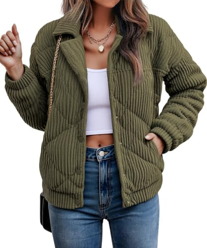 Theenkoln Damen-jacken Winter Warme Teddyfleece Sweatjacke Flauschige Teddyjacke Herbst Übergangsjacke Cordjacke Sherpa Wintermantel mit Taschen Armeegrün S
