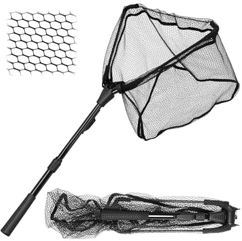 QWORK® Kescher Angeln Faltbar, 90cm Teleskop Unterfangkescher mit Aluminiumlegierung Griff, für Bach-, Fluss- und Bootsangeln