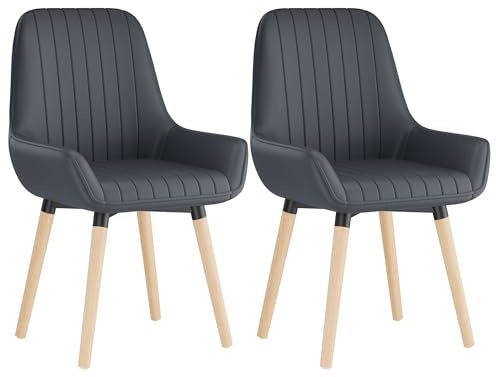 ELUCHANG Esszimmerstühle 2er Set, Grau PU-Leder, Leicht zu Reinigen, Ideal für Familien (mit Kinder/Tiere) und Häufig Genutzte (Restaurants/Cafés), Polsterstuhl für Esszimmer, Wohnzimmer, Schlafzimmer