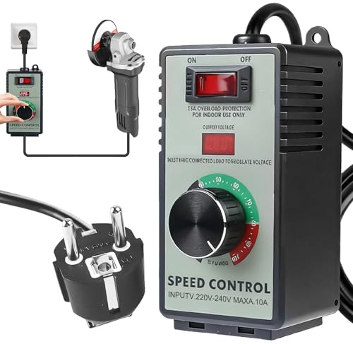 VEGOATY Drehzahlregler 220V: AC 220V 10A Spannungsregler mit Überlastschutz Spitzenleistung 4000W, Stufenloser Drehzahlregler für Winkelschleifer Bläser Handbohrer Kreissägen (EU)
