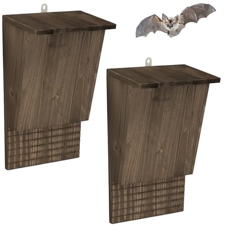Relaxdays Fledermauskasten, 2er Set, Unterschlupf für Fledermäuse, HBT 34 x 22,5 x 12,5 cm, Fledermaushotel, Holz, braun