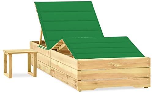 Mokuyary Garten-Sonnenliege mit Tisch und Auflage Kiefer Imprägniertliege mit Rückenlehne und Fußteil verstellbar Gartenliege Liegestuhl für Garten, Balkon, Terrasse, Camping, Pool -J