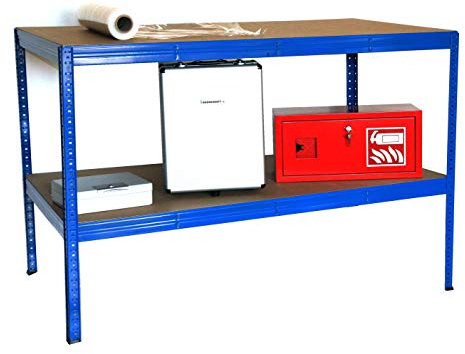 Werkbank/Werktisch 350 kg Professional HxBxT: 100x150x80cm, 2 Böden 350kg/Boden, blau