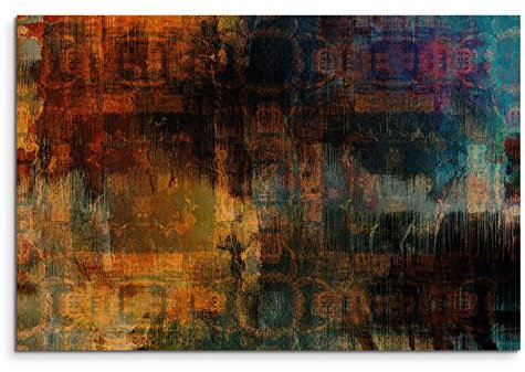 120x80cm Leinwandbild auf Keilrahmen Malerei Acryl orange grün blau schwarz abstrakt Wandbild auf Leinwand als Panorama