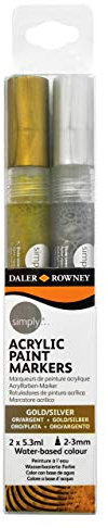 Daler Rowney Simply Acryl-Metallic-Marker-Set, goldfarbene und silberfarbene Marker, mehrere Oberflächen, auf Wasserbasis, 2-3 mm Spitze, ideal für Einsteigerkünstler und Hobbyisten