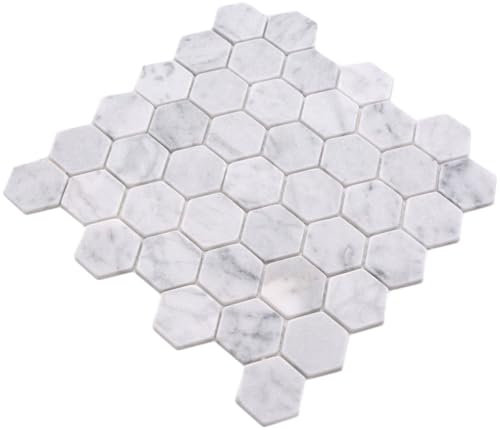 Mosaik Fliese Marmor Naturstein Hexagon Marmor weiß Carrara Optik für BODEN WAND BAD WC DUSCHE KÜCHE FLIESENSPIEGEL THEKENVERKLEIDUNG BADEWANNENVERKLEIDUNG Mosaikmatte Mosaikplatte