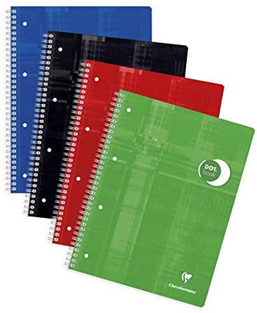 Clairefontaine 8253C - Schulheft / Collegeblock Dot Book mit Doppelspirale DIN A4+ 22,5x29,7 cm, 80 Blatt 90g, Dot/punktkariert, 4-fach gelocht zur Ablage in Ordner/Ringbuch, farbig sortiert, 1 Stück
