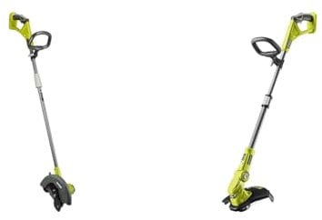 Ryobi RY18EGA-0 18V ONE+ Cordless 22cm Edger (Bare Tool), 18 V & Ryobi OLT1832 ONE+ Cordless Grass Trimmer, 25-30cm Path (Zero Tool), 18 V, Hyper Green (Battery, Charger and Blade Not Included)