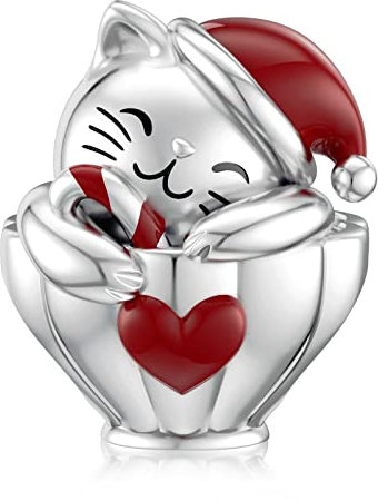 Roter Katzen Charm für Pandora Charm (Katze) aus Sterlingsilber.