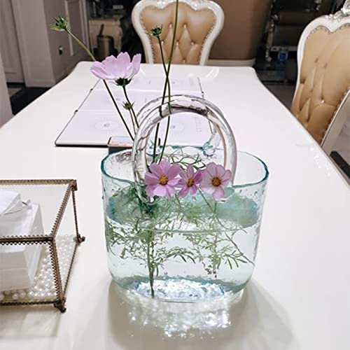 BestAlice Vase pour Sac à Main pour Fleurs - Bol à Poisson en Verre Transparent avec Poignées Décoratives Uniques