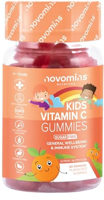 Vitamin C for Kids - Sugar-Free & Gluten-Free - 40mg Vitamin C and Zinc - Gummies with Vitamin B6, B12 - Vegan Kids Vitamins - Chewable Immune System Booster - 1 Month Supply - Novomins