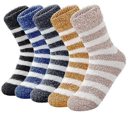 QonLou Fluffy Socks for Women 5Pairs Warm Soft Bed Socks for Ladies - Cozy Girls for Women