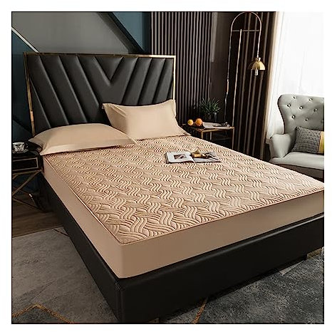 AMSOAN Baumwolle Gesteppte Matratzenauflage 120x200cm bis 200x220cm Matratzenschoner Unterbett Weich und atmungsaktiv Bettauflage Matratzenschutz Soft-Topper (Color : Gold, Size : 150x200+30cm/3pcs)