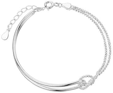 BSLVWG Pulsera de las mujeres elegante plata mosaico Bead doble capa pulsera cadena en capas pulsera ajustable amistad enlace pulsera joyería para mujeres y niñas (02)