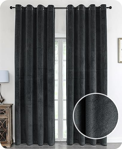 BEAUTEX Rideau occultant à œillets - En velours - 140 x 245 cm (largeur 140 cm, hauteur 245 cm, gris foncé)