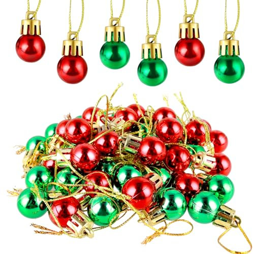 48 Pieces Christmas Balls Xmas Tree Ornaments Balls Exquisite Colorful Ball Decoration Pendant Mini Christmas Ornaments for Holiday Party Decor 0.79 Inch (Red Green)