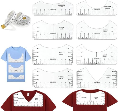 T-Shirt Ausrichtungslineal, 8 Stücke T-Shirt Zentrierung Werkzeug, PVC T-Shirt Lineal Guide Bastellineal mit Führungswerkzeug für die Gestaltung des Modezentrums