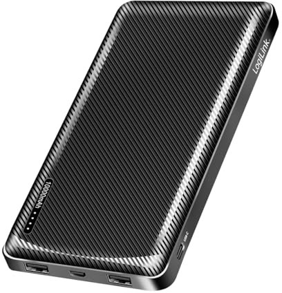 Powerbank 10000 mAh, 2X USB-A + 1x USB-C (für Geräte) mit Schnellladenfunktion, USB-C + Micro-USB (Aufladen der Powerbank), Schwarz