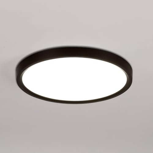 LIGKIN LED Deckenleuchte Moderne 24W Ultradünne Deckenlampe Rund Ø30cm Weißlicht 6500K LED-Deckenleuchten Innen für Bad Küche Flur, Schwarz