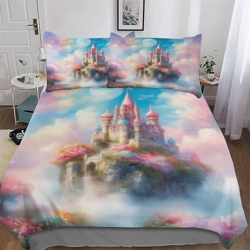 AAPZY Schloss Bettwäsche Weich Atmungsaktiv Bettbezüge Set 2 teilig Mikrofaser Bettbezug Mit Kissenbezüge Für Kinder Erwachsene Deckenbezug Single (135x200cm)