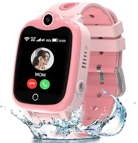 ELEJAFE Kids GPS Smart Watch, Kids Smart Watch for Boys Girls with Call, Video, Family Voice, Chat, SOS, IP68 Waterproof, School Mode, Camera, Alarm, Calculator, Birthday Gifts(Pink-4G-GPS-Call)